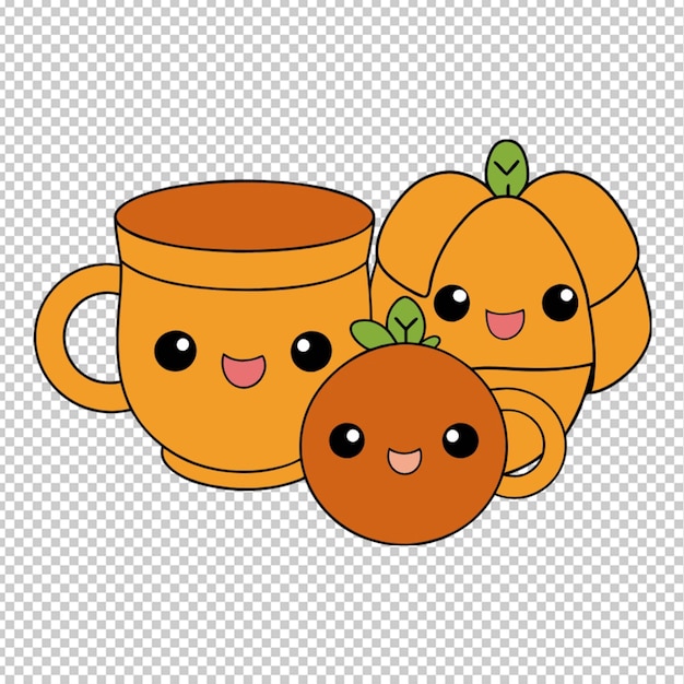 PSD cartoon kawaii thanksgiving cups transparent background