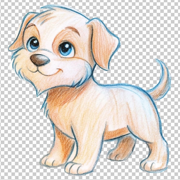 PSD cartoon little puppy black outline on transparent background