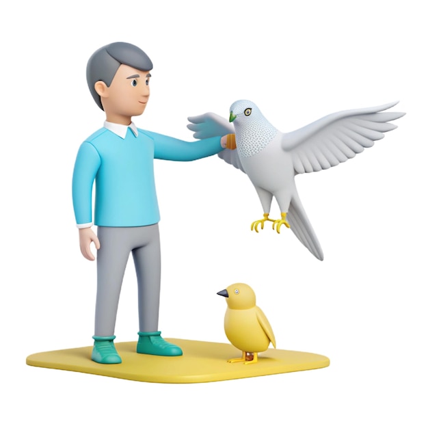 PSD a cartoon man is standing next to a bird and a bird