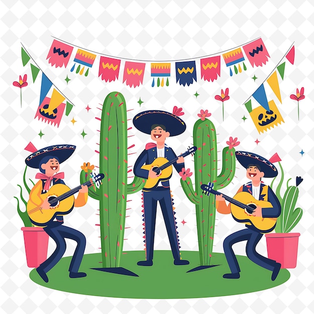 a cartoon of a man playing guitar and a cactus with the words quot sombrero quot on it