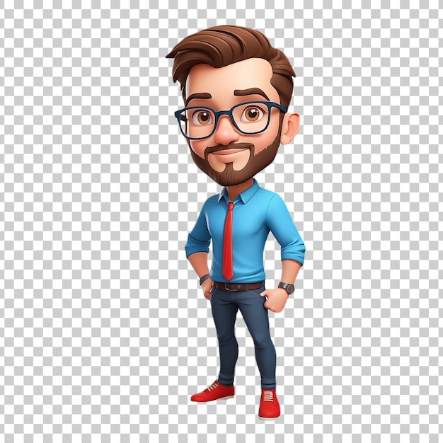 PSD a cartoon of a man with glasses and a suit on