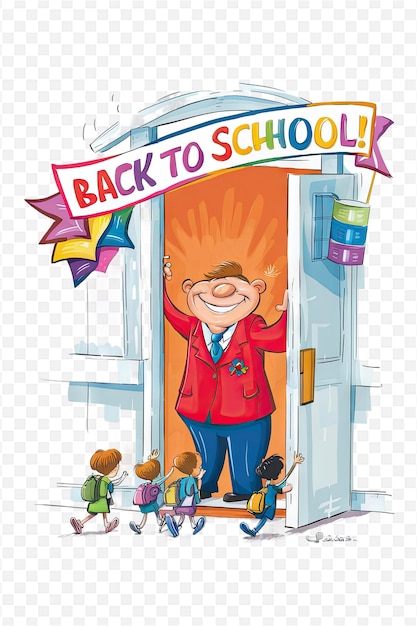 PSD a cartoon of a man with the words back to school written on it