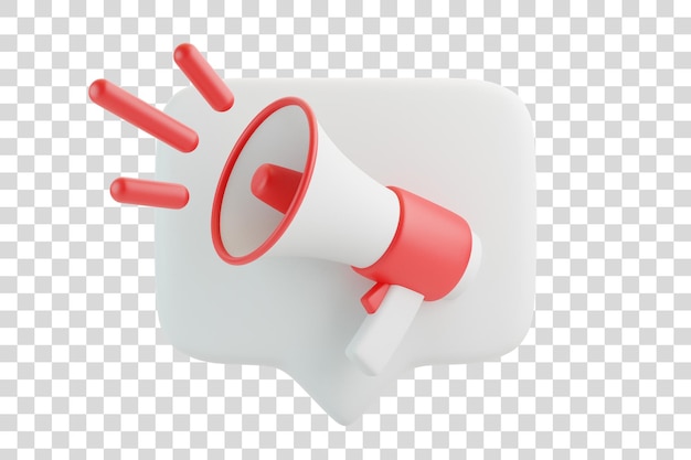 Cartoon megaphone with notification speech bubble isolated on white background Loudspeaker 3D render