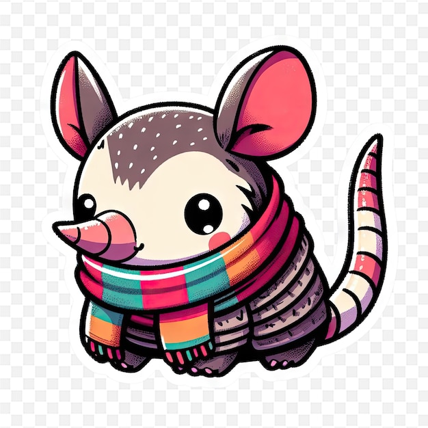 a cartoon of a mouse with a scarf that says hello kitty