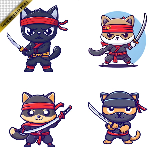 PSD cartoon ninja dog with sword collection