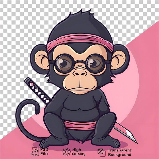 PSD cartoon ninja monkey with black helmet and glasses digital art