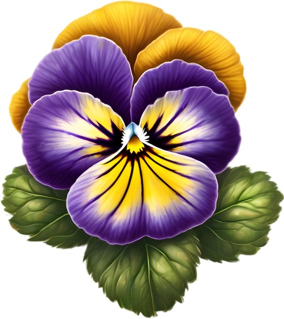 PSD a cartoon pansy with velvety purple and yellow petals