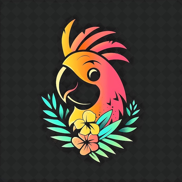 PSD a cartoon of a parrot with flowers and a parrot on the top