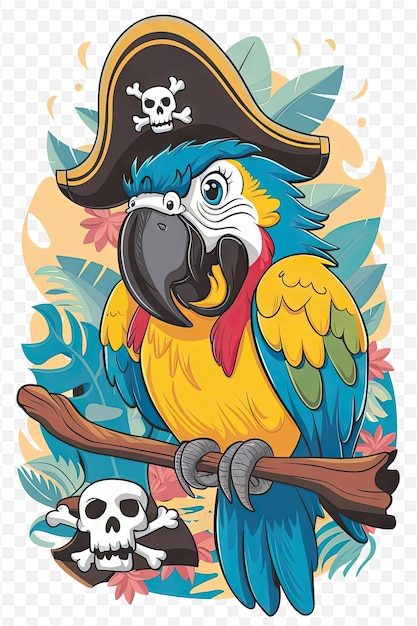 PSD a cartoon of a parrot with a pirate hat on it