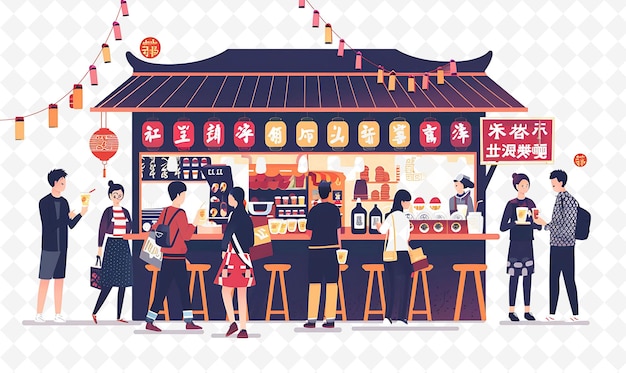 a cartoon of people at a food stall with a sign that sayssushion it