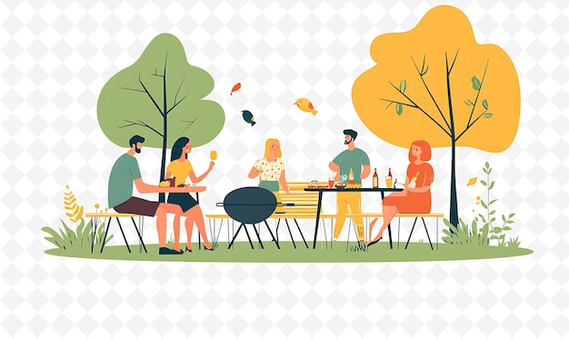 a cartoon of people having a picnic in a park