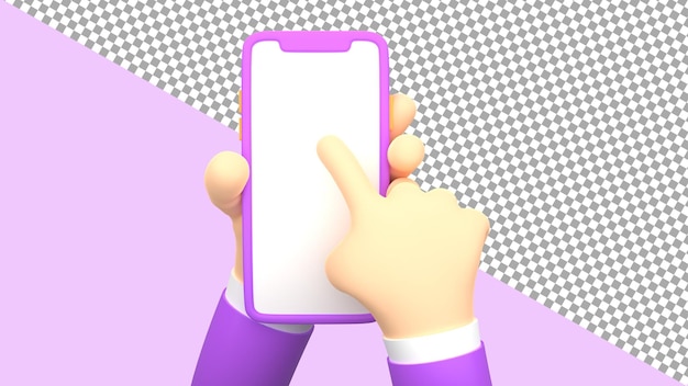 A cartoon of a person using a phone with a purple case.