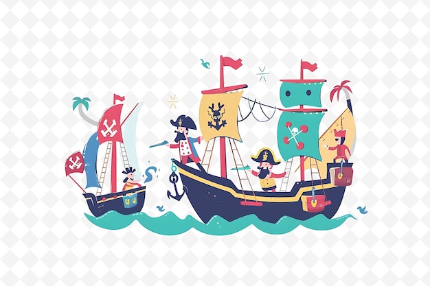 PSD a cartoon of a pirate ship with a pirate on the bottom