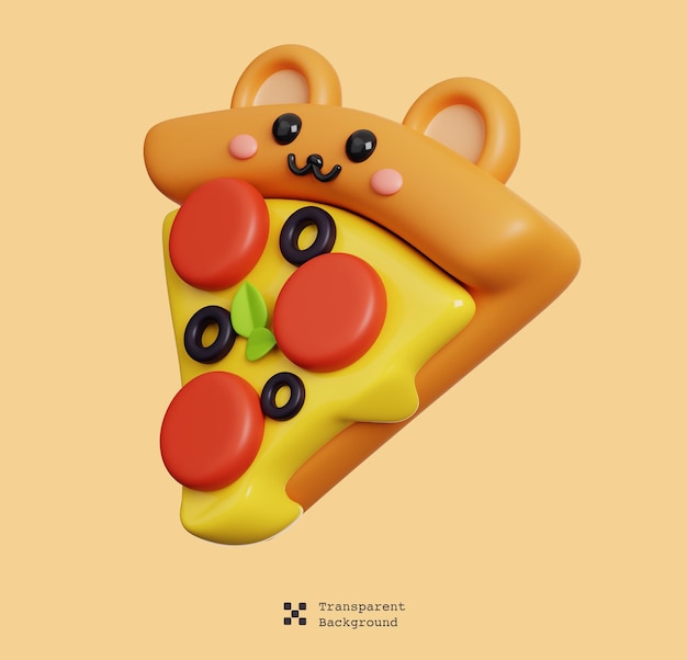 PSD a cartoon pizza slice with a face emoji cute fast food character isolated 3d illustration