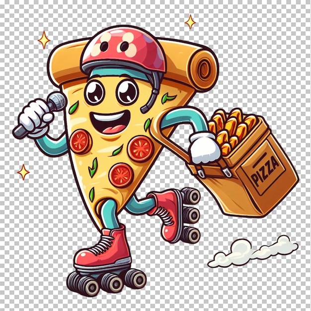 PSD a cartoon of a pizza with a box on it that sayszon it