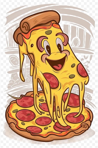 PSD a cartoon of a pizza with a smiling face and a smiling face