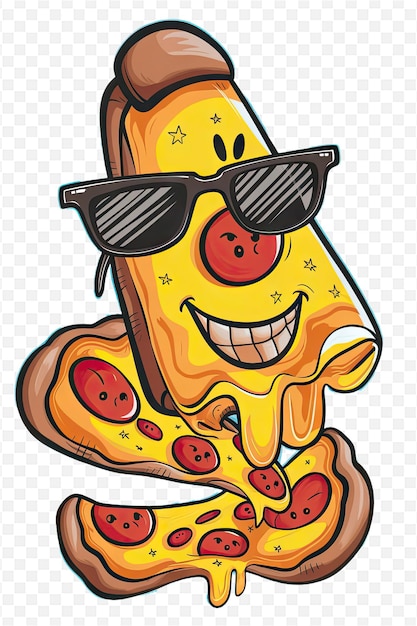 PSD a cartoon of a pizza with sunglasses and a pizza with a smile on it