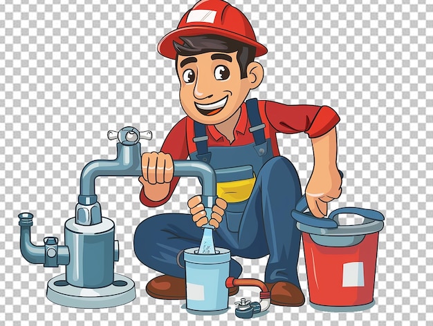 PSD cartoon plumber with tools plumbing