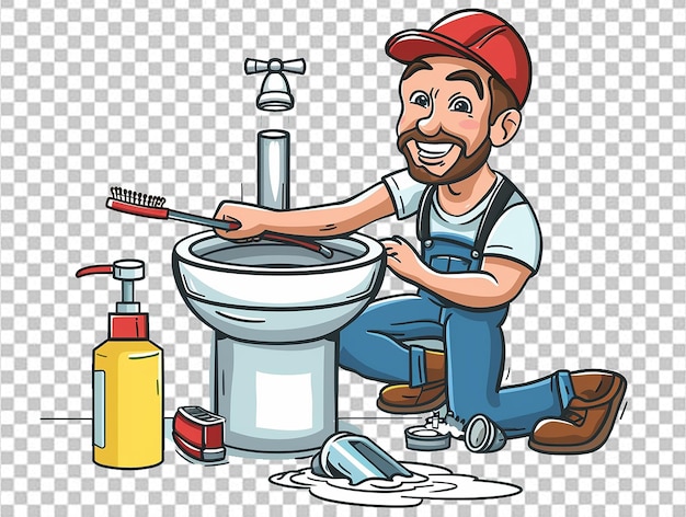 PSD cartoon plumber with tools plumbing