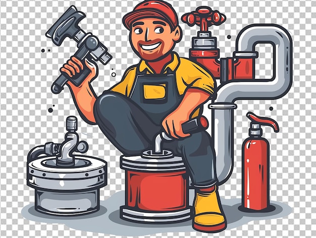 PSD cartoon plumber with tools plumbing