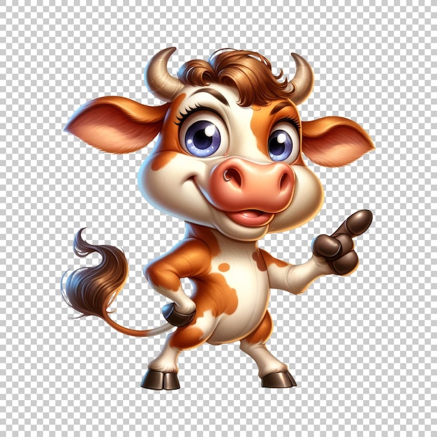 Cartoon pointing cow isolated on transparent background