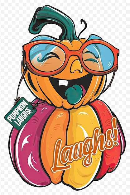 PSD a cartoon poster for a pumpkin with a sign that says quot laughing quot