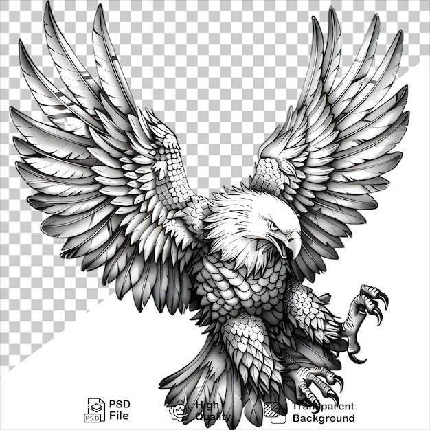 PSD cartoon powerful eagle with extended wings on clear background