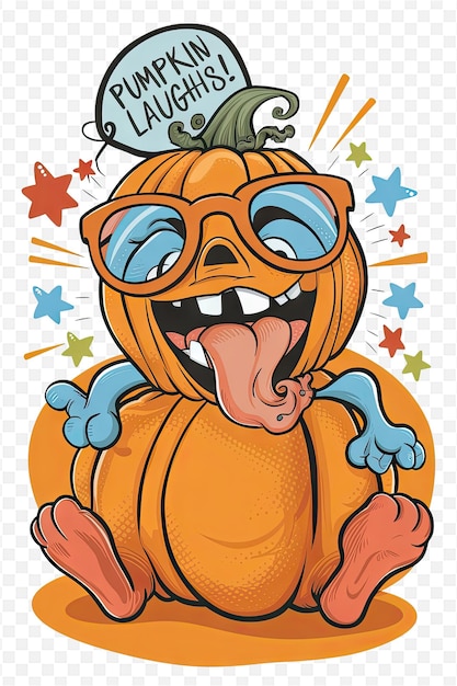 PSD a cartoon of a pumpkin with glasses and a happy face