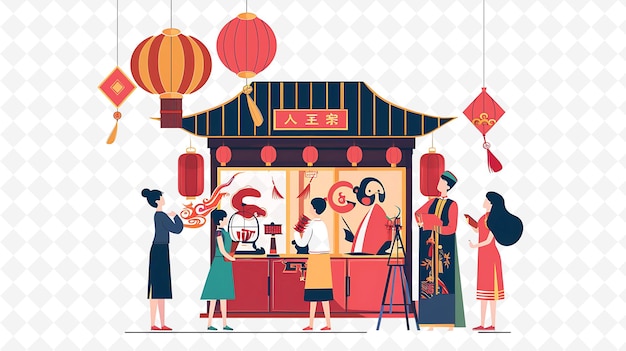 a cartoon of a restaurant with a woman and a man with a lantern