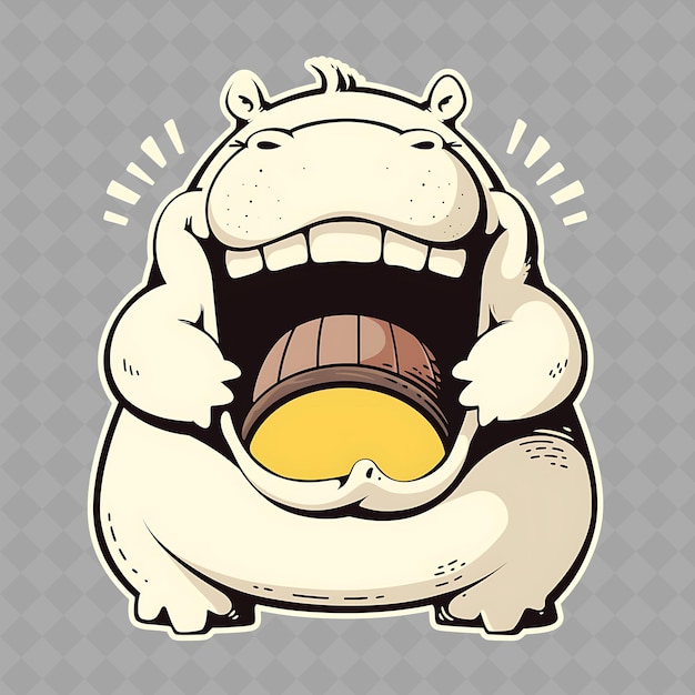 PSD a cartoon of a rhino with an open mouth holding a egg