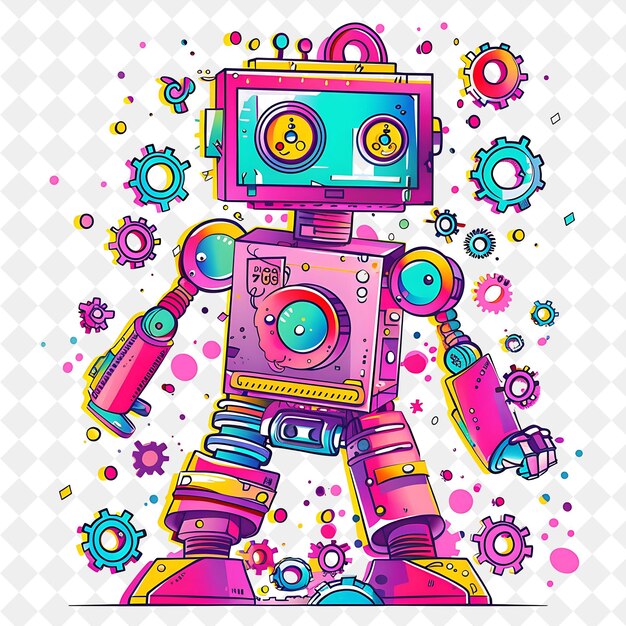 PSD a cartoon of a robot with a colorful background