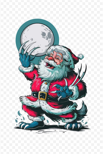 PSD a cartoon of a santa holding a white moon and a white ball