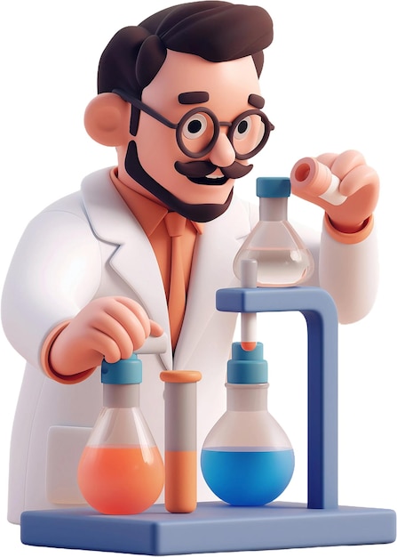 PSD a cartoon of a scientist with glasses and a lab coat