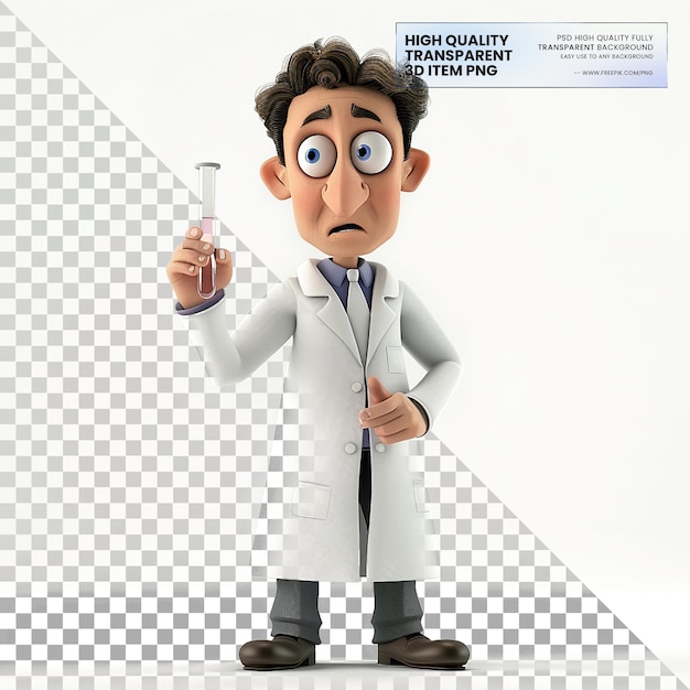 PSD a cartoon of a scientist with a test tube in his hand