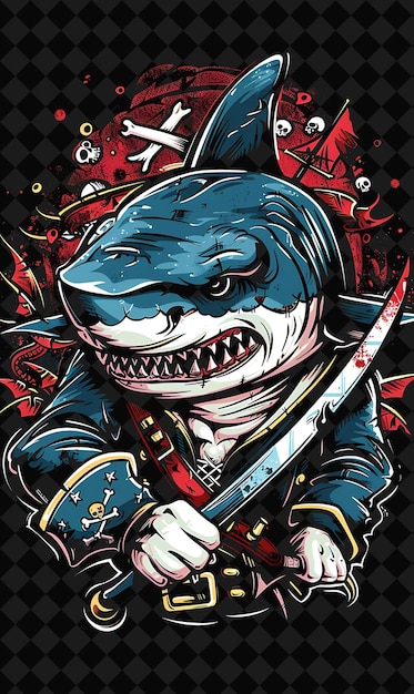 a cartoon shark with a sword and a shark on it