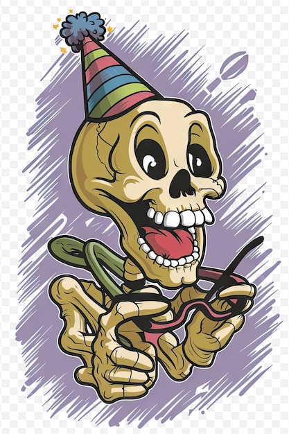 PSD a cartoon of a skeleton with a party hat on it