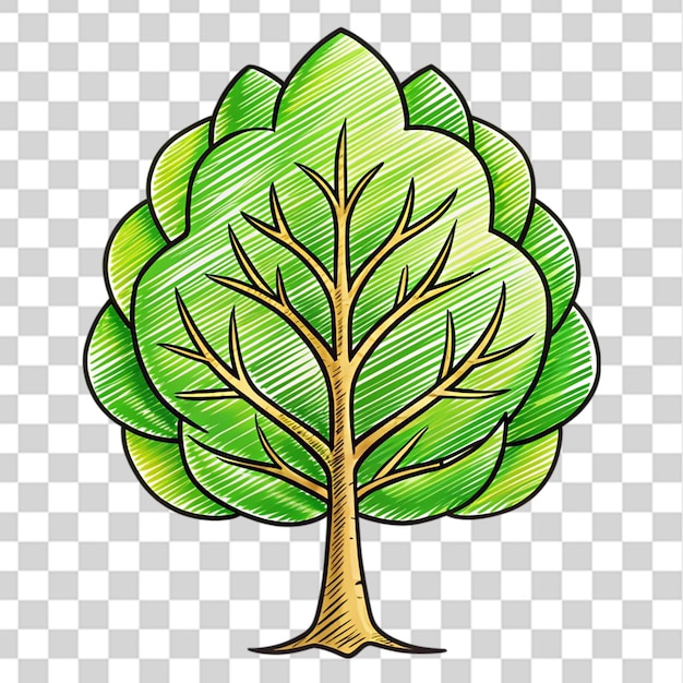 PSD cartoon sketch of tree leaf ecology and organics isolated on transparent background