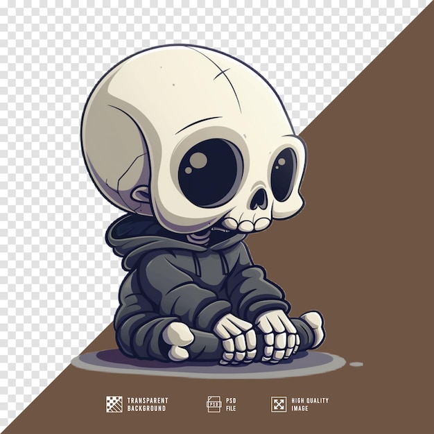 a cartoon of a skull sitting on a table