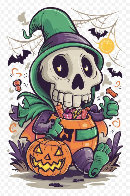 PSD a cartoon of a skull with a pumpkin and a pumpkin