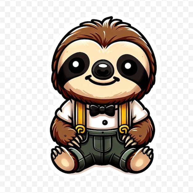 PSD a cartoon of a sloth with eyes and a pair of overalls