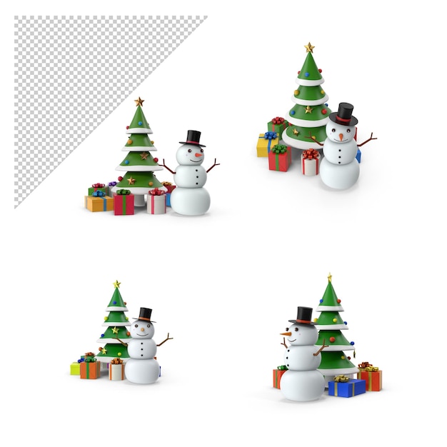 cartoon snow man and tree PNG