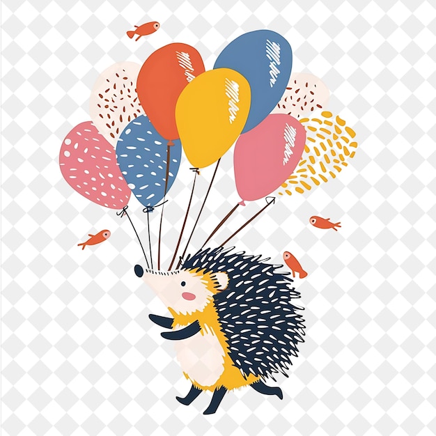 PSD a cartoon of a squirrel with balloons and a squirrel on it