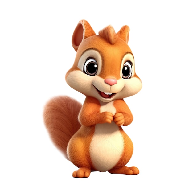 A cartoon squirrel with a white belly and a brown tail.