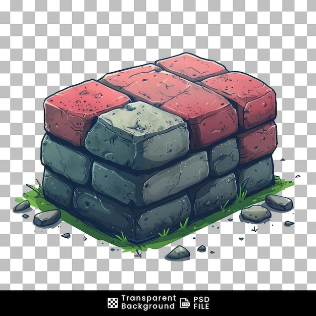 Cartoon Stone Wall with Red Bricks png