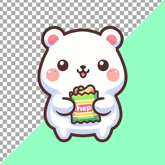 PSD a cartoon of a stuffed animal with a piece of cake in front of it