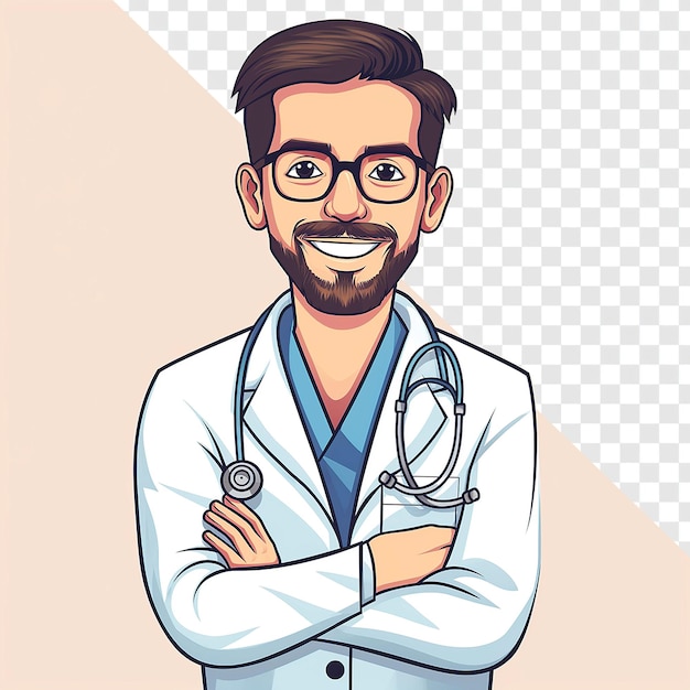 Cartoon Style Doctor Standing Front View Transparent Background