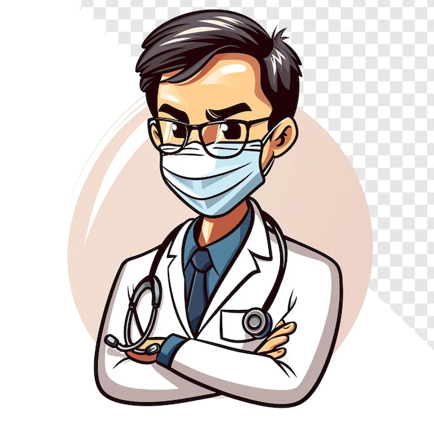 Cartoon Style Doctor Wearing Mask