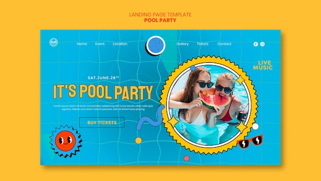 Cartoon style pool party landign page template