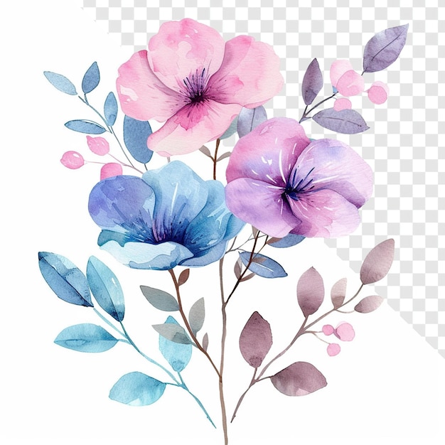 Cartoon Style Simple Flowers Watercolor Arrangement Clipart