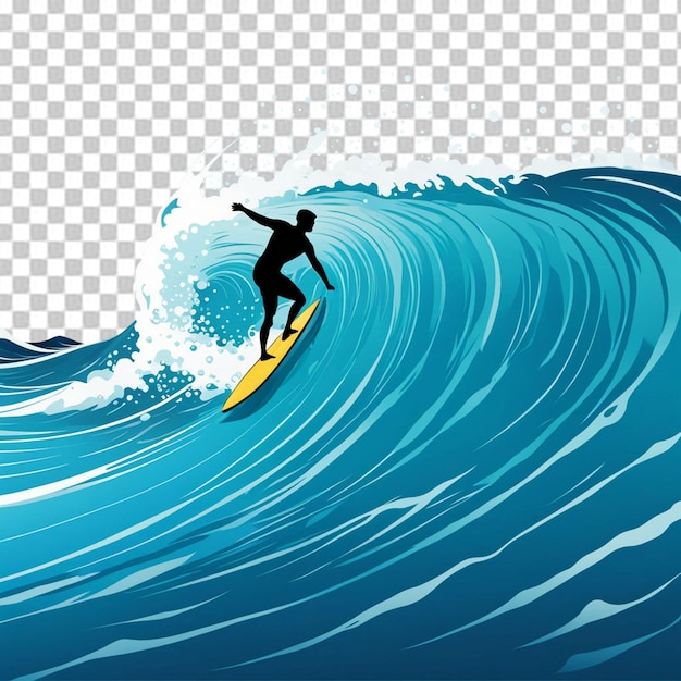 PSD cartoon surfing on sea waves transparent background png